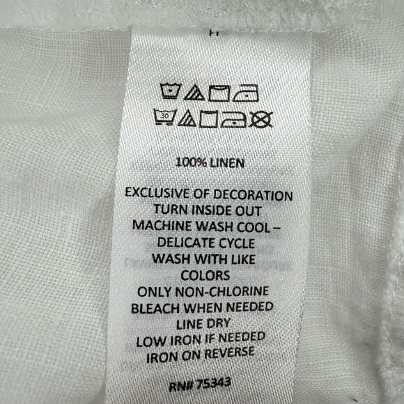 Joie Wide Leg 100% Linen Pants Large White Boho Elastic Waist Pull On Cropped - Picture 7 of 8